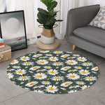 Watercolor Daisy Flower Pattern Print Round Rug