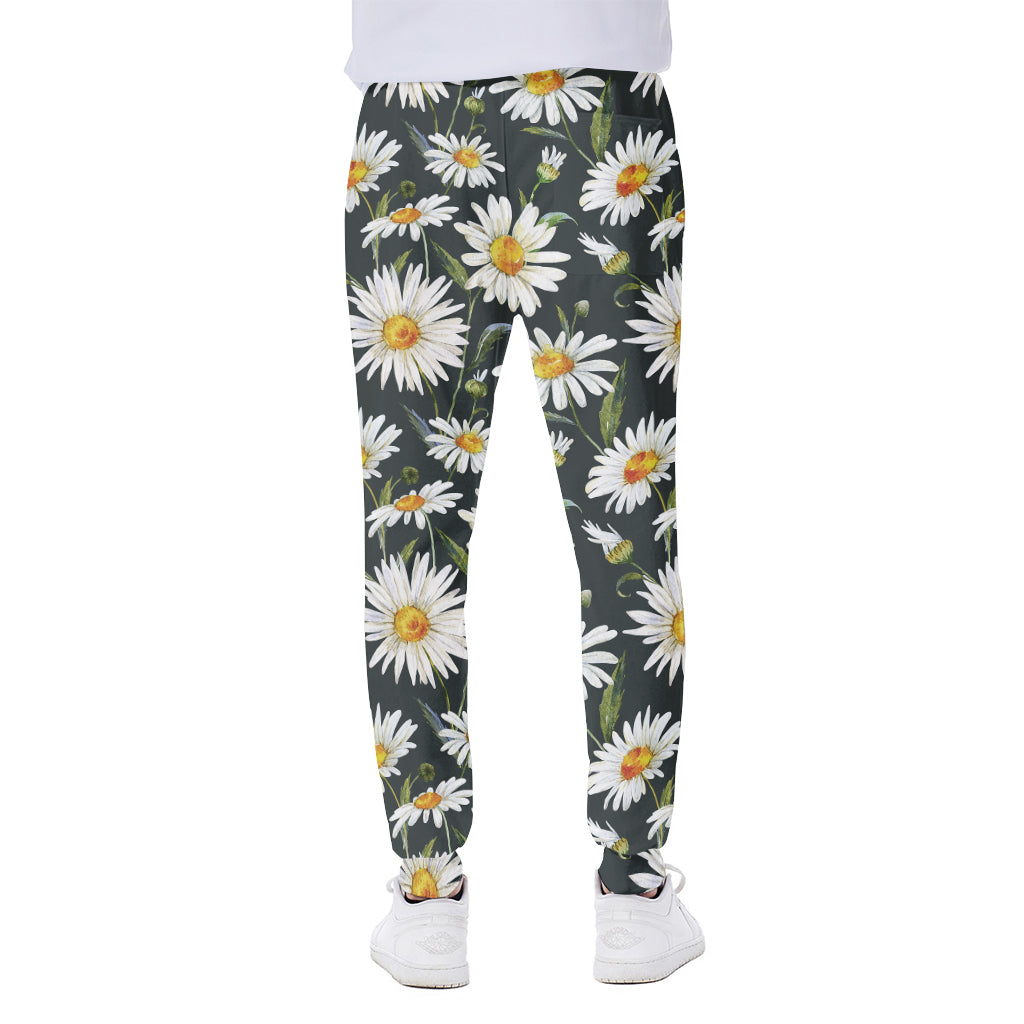 Watercolor Daisy Flower Pattern Print Scuba Joggers