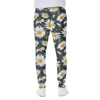 Watercolor Daisy Flower Pattern Print Scuba Joggers