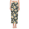 Watercolor Daisy Flower Pattern Print Side Slit Maxi Skirt