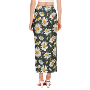 Watercolor Daisy Flower Pattern Print Side Slit Maxi Skirt