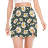 Watercolor Daisy Flower Pattern Print Side Slit Mini Skirt