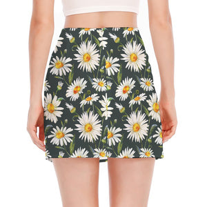 Watercolor Daisy Flower Pattern Print Side Slit Mini Skirt