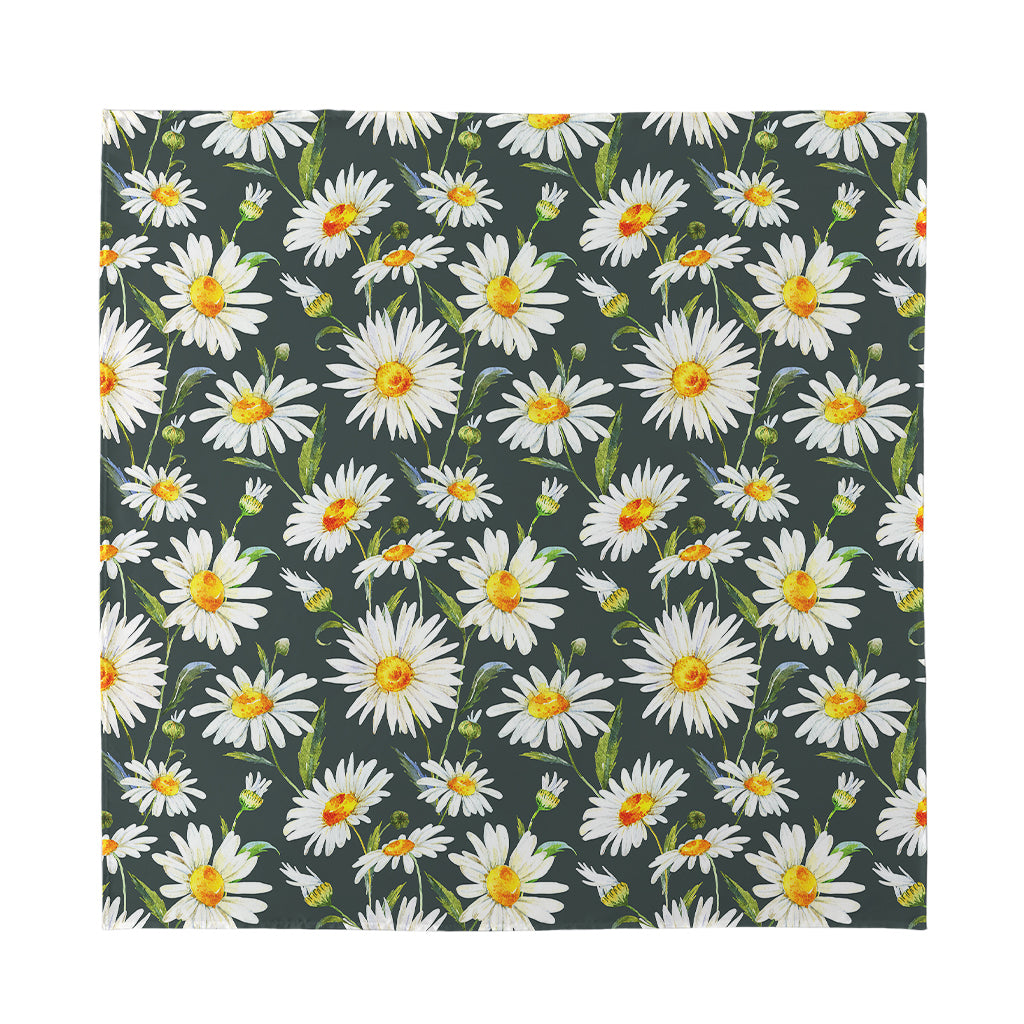 Watercolor Daisy Flower Pattern Print Silk Bandana