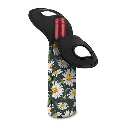 Watercolor Daisy Flower Pattern Print Single Neoprene Wine Tote