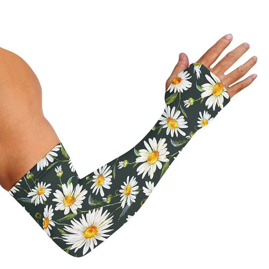 Watercolor Daisy Flower Pattern Print Sun Protection Arm Sleeves