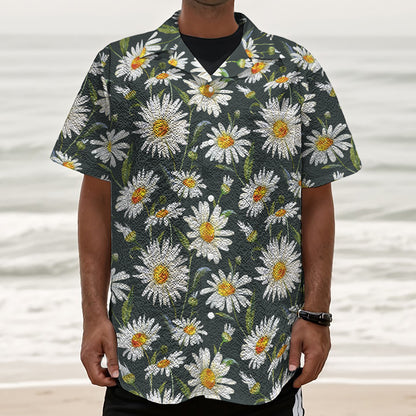 Watercolor Daisy Flower Pattern Print Textured Short Sleeve Shirt