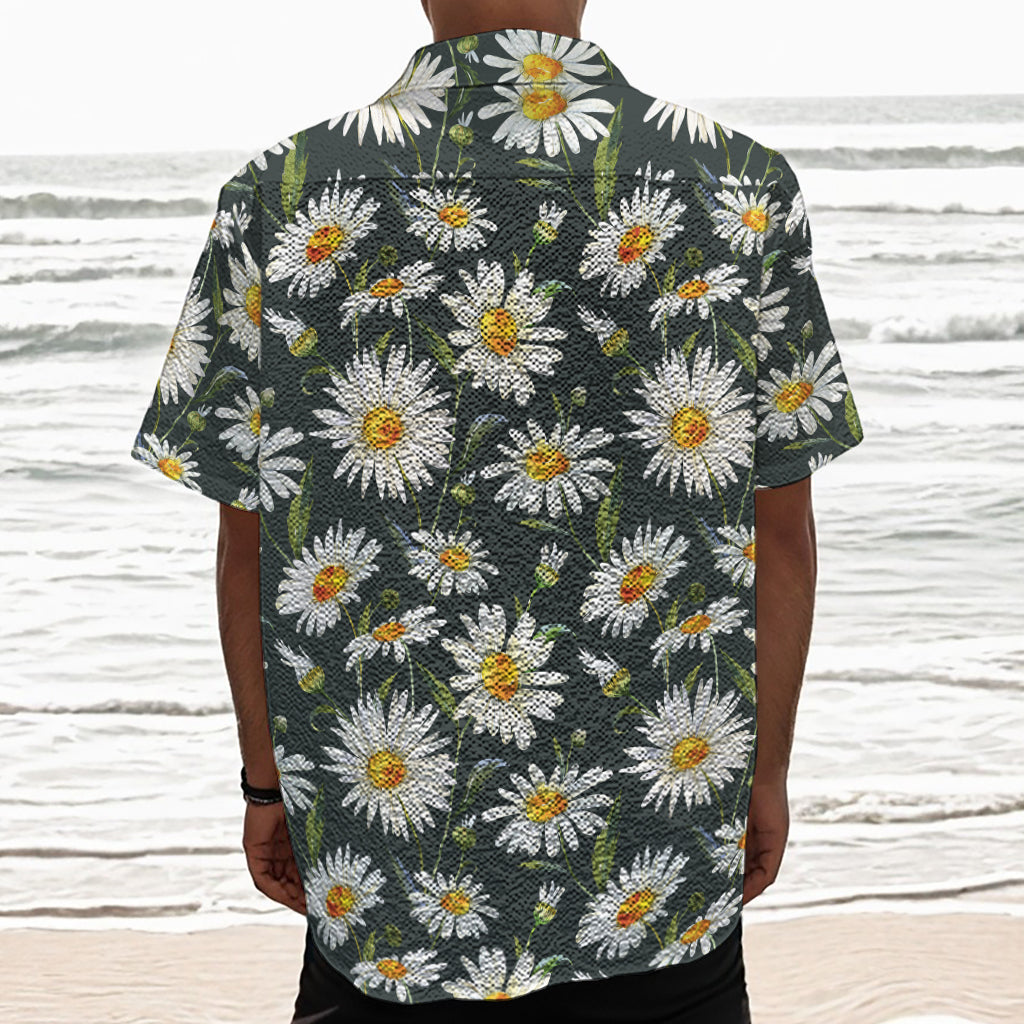 Watercolor Daisy Flower Pattern Print Textured Short Sleeve Shirt