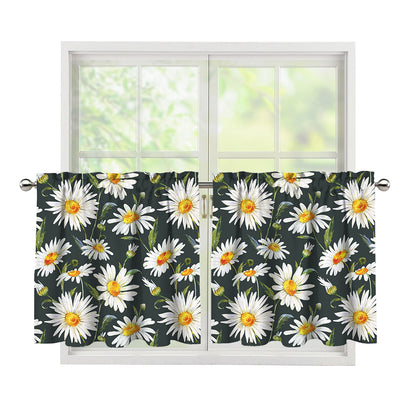 Watercolor Daisy Flower Pattern Print Tier Curtains