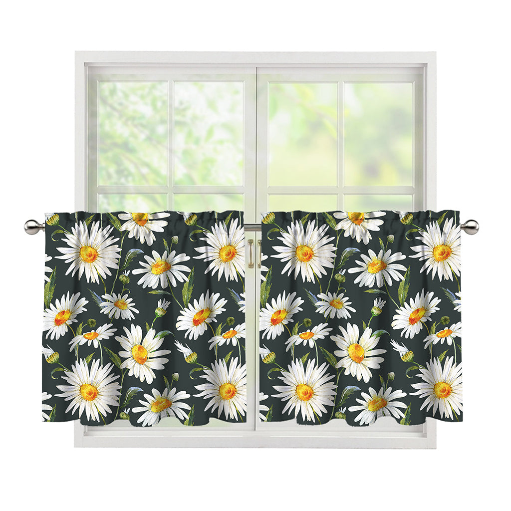 Watercolor Daisy Flower Pattern Print Tier Curtains