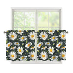 Watercolor Daisy Flower Pattern Print Tier Curtains