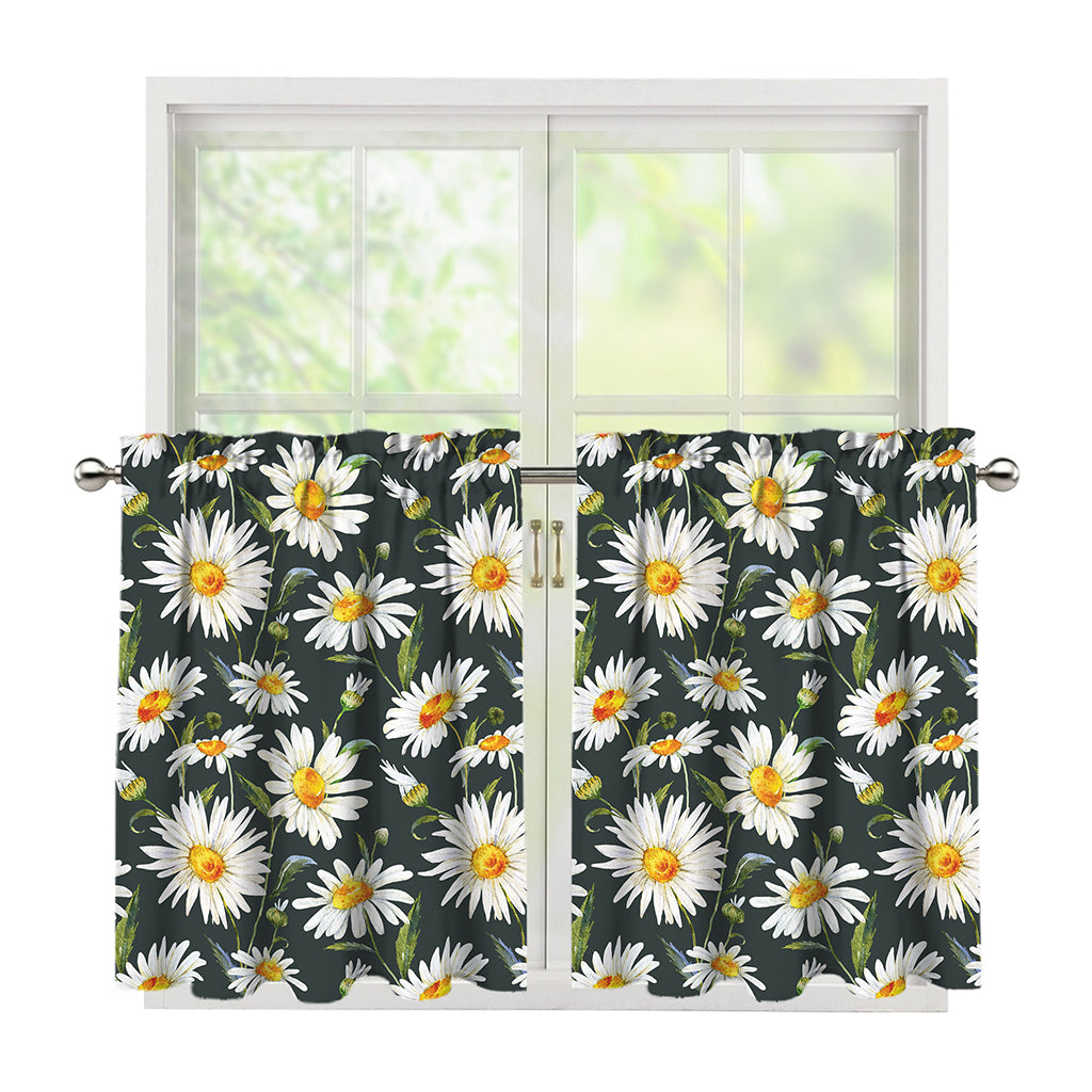 Watercolor Daisy Flower Pattern Print Tier Curtains