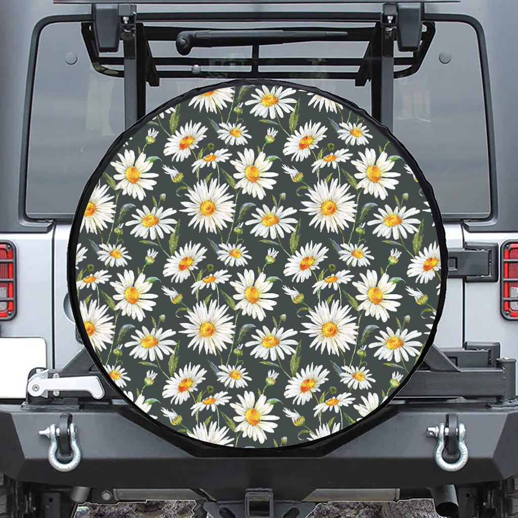 Watercolor Daisy Flower Pattern Print Tire Cover