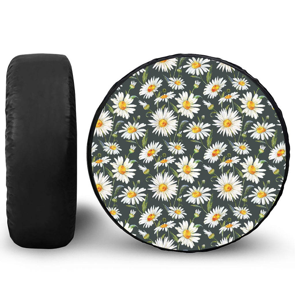 Watercolor Daisy Flower Pattern Print Tire Cover
