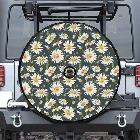 Watercolor Daisy Flower Pattern Print Tire Cover With Camera Hole