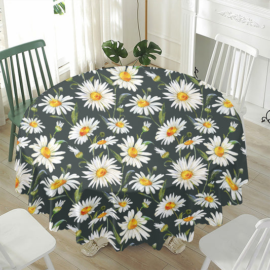 Watercolor Daisy Flower Pattern Print Waterproof Round Tablecloth