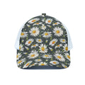 Watercolor Daisy Flower Pattern Print White Mesh Trucker Hat