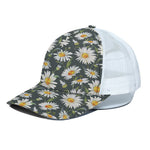 Watercolor Daisy Flower Pattern Print White Mesh Trucker Cap
