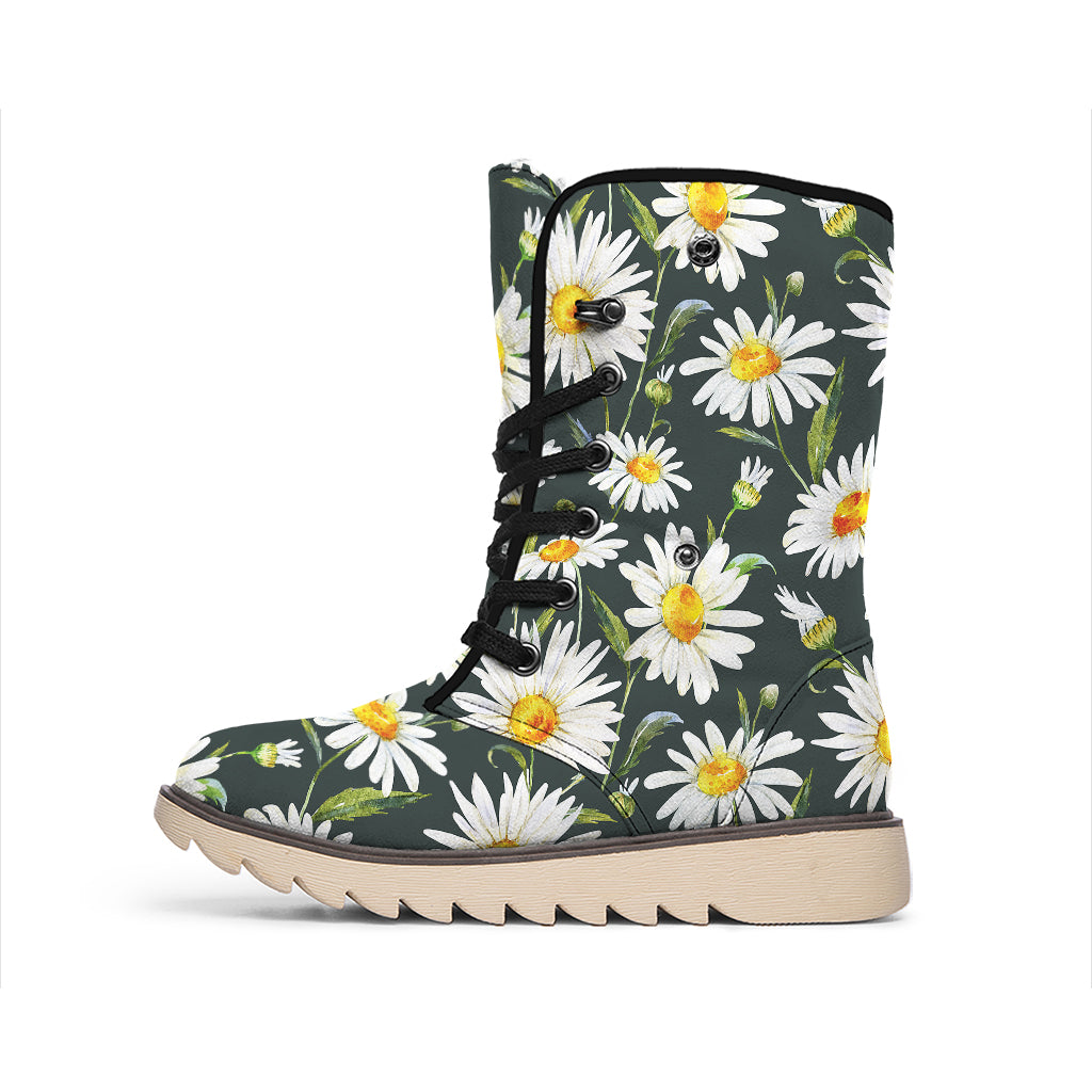 Watercolor Daisy Flower Pattern Print Winter Boots