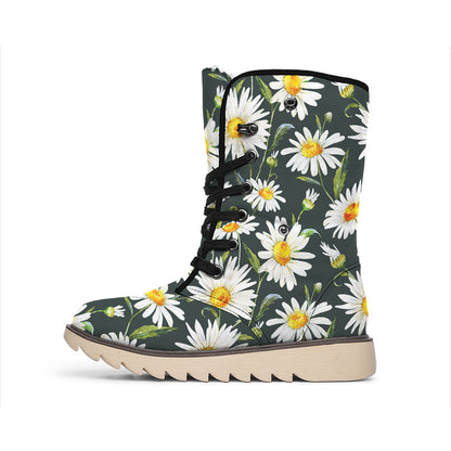 Watercolor Daisy Flower Pattern Print Winter Boots