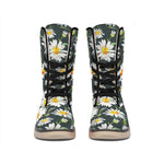 Watercolor Daisy Flower Pattern Print Winter Boots