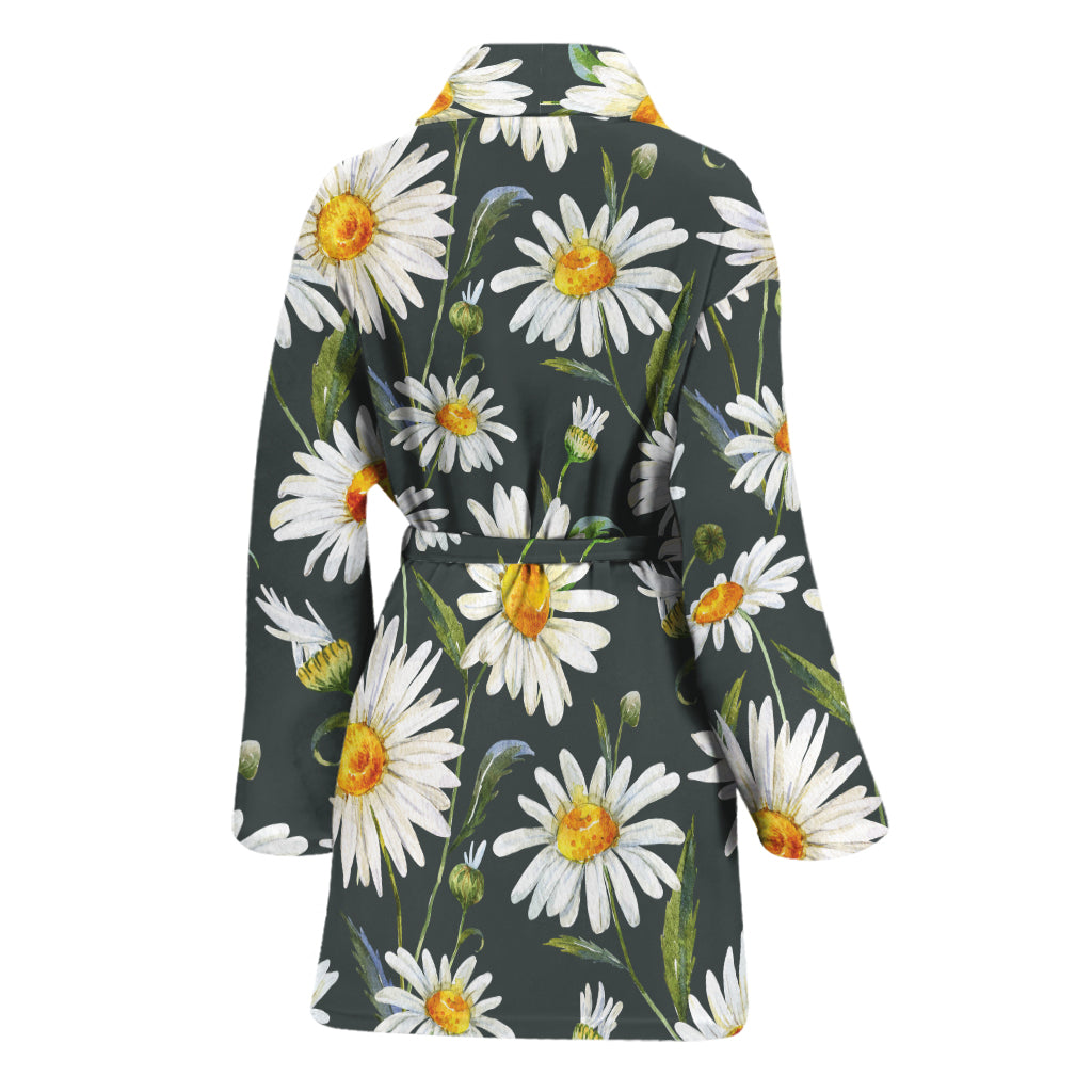 Watercolor Daisy Flower Pattern Print Women's Bathrobe