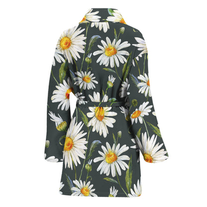 Watercolor Daisy Flower Pattern Print Women's Bathrobe