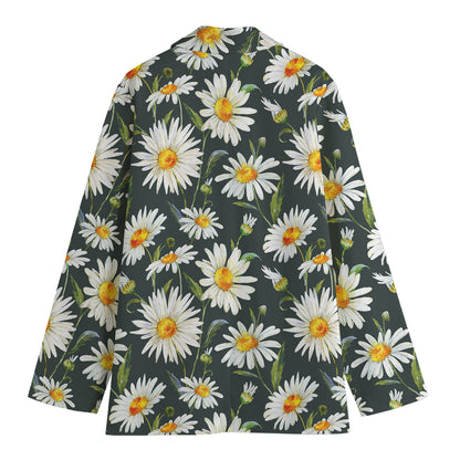 Watercolor Daisy Flower Pattern Print Women's Blazer