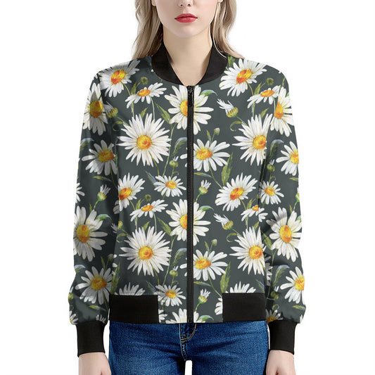 Watercolor Daisy Flower Pattern Print Women's Bomber Jacket