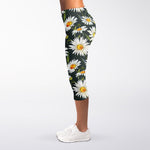 Watercolor Daisy Flower Pattern Print Women's Capri Leggings