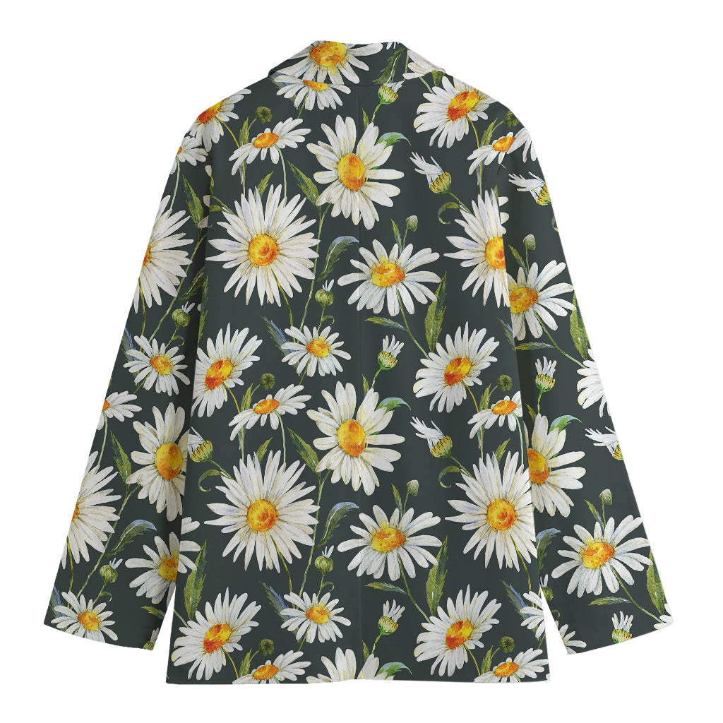 Watercolor Daisy Flower Pattern Print Women's Cotton Blazer