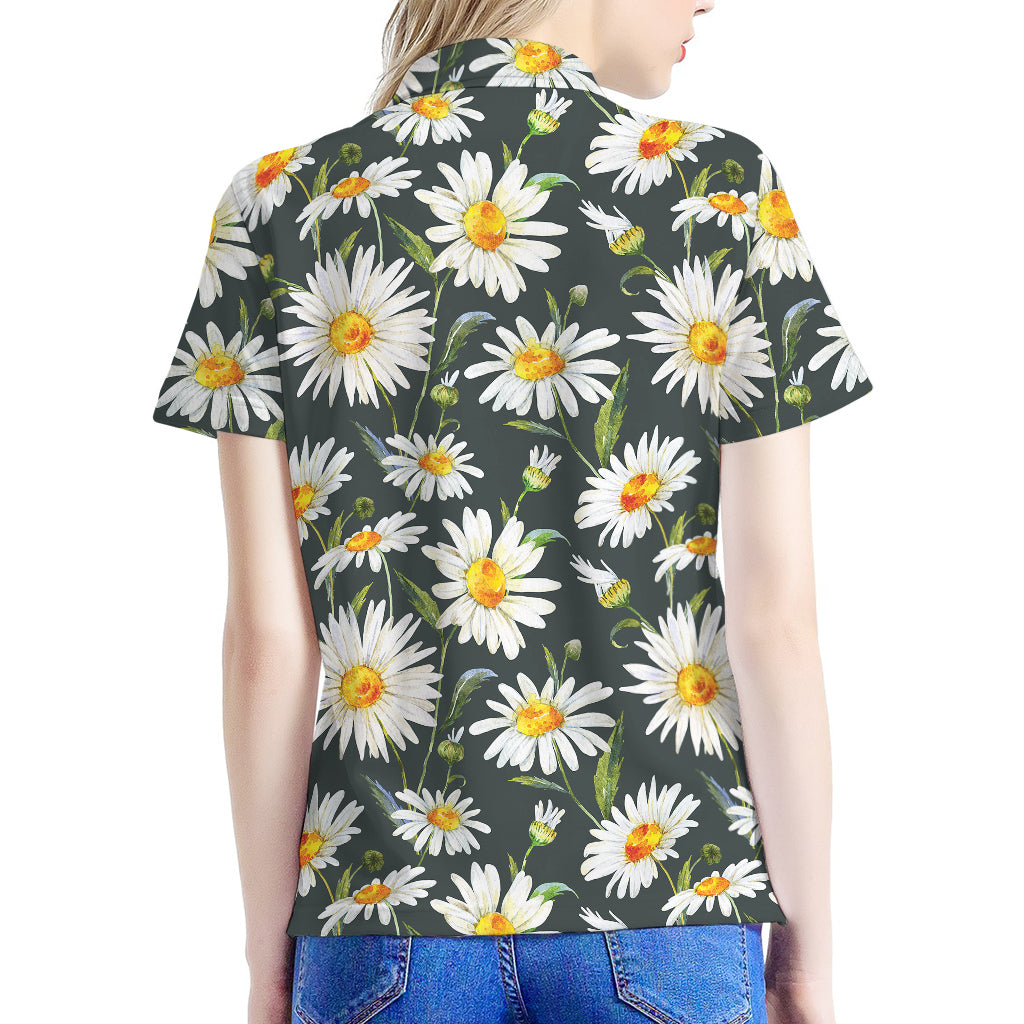 Watercolor Daisy Flower Pattern Print Women's Polo Shirt