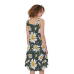 Watercolor Daisy Flower Pattern Print Women's Sleeveless Dress