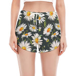 Watercolor Daisy Flower Pattern Print Women's Split Running Shorts