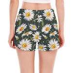 Watercolor Daisy Flower Pattern Print Women's Split Running Shorts