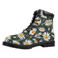 Watercolor Daisy Flower Pattern Print Padded Collar Lace Up Boots