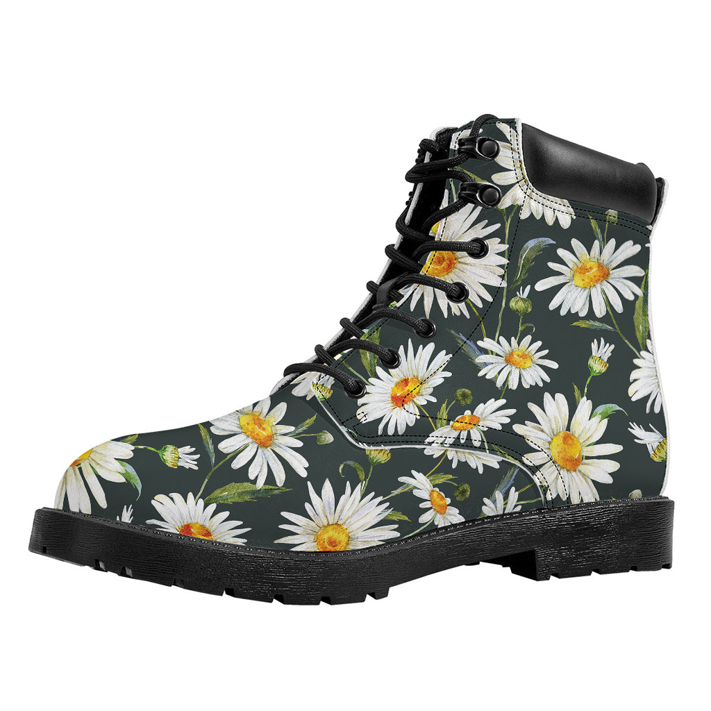 Watercolor Daisy Flower Pattern Print Work Boots