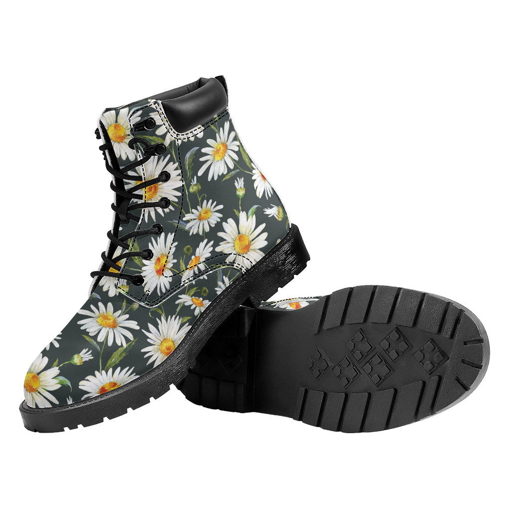 Watercolor Daisy Flower Pattern Print Work Boots