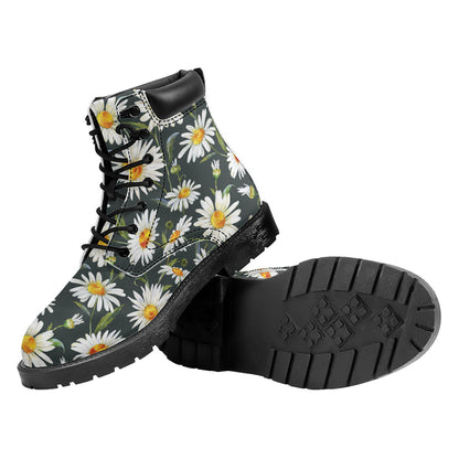 Watercolor Daisy Flower Pattern Print Work Boots