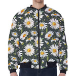 Watercolor Daisy Flower Pattern Print Zip Sleeve Bomber Jacket