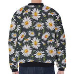 Watercolor Daisy Flower Pattern Print Zip Sleeve Bomber Jacket