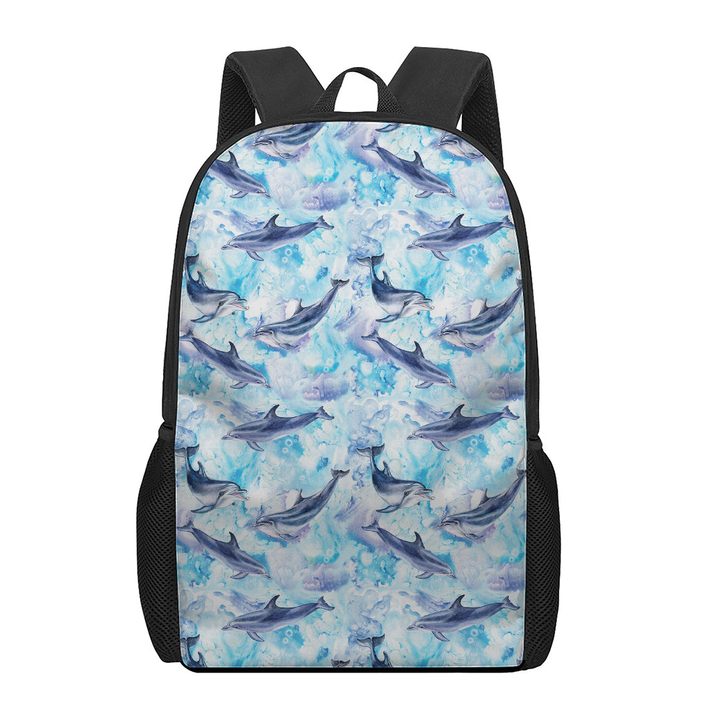 Watercolor Dolphin In The Sea Print 17 Inch Backpack