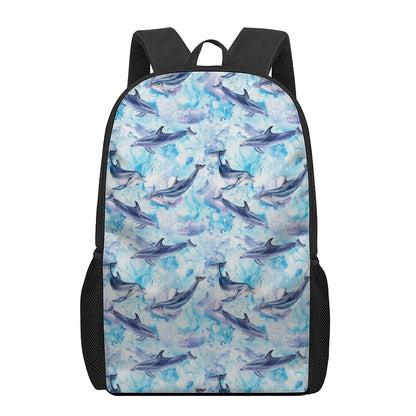 Watercolor Dolphin In The Sea Print 17 Inch Backpack