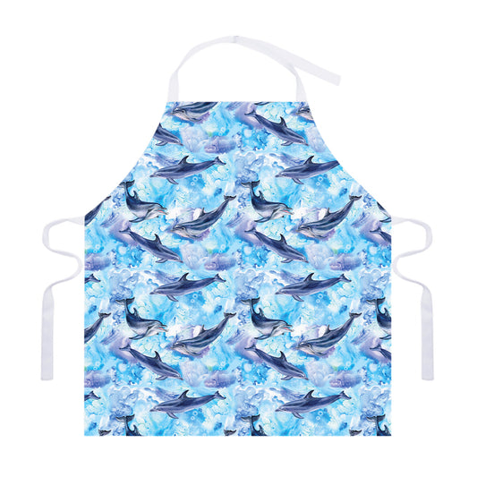 Watercolor Dolphin In The Sea Print Adjustable Apron