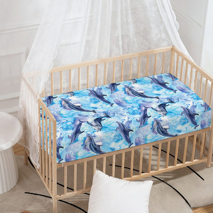 Watercolor Dolphin In The Sea Print Baby Crib Sheet