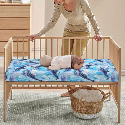 Watercolor Dolphin In The Sea Print Baby Crib Sheet