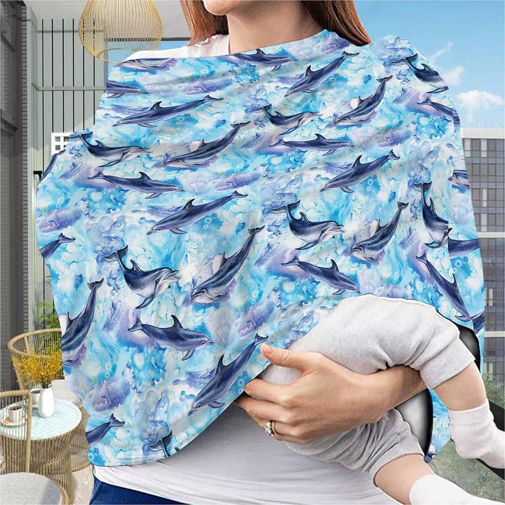 Watercolor Dolphin In The Sea Print Baby Seat Cover
