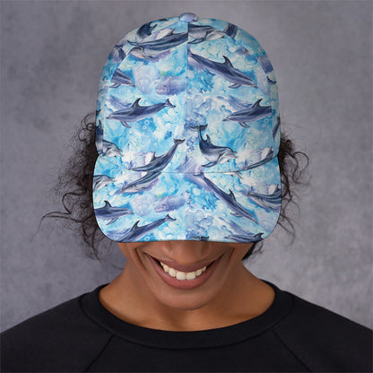 Watercolor Dolphin In The Sea Print Baseball Cap