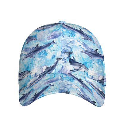 Watercolor Dolphin In The Sea Print Baseball Cap