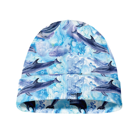 Watercolor Dolphin In The Sea Print Beanie